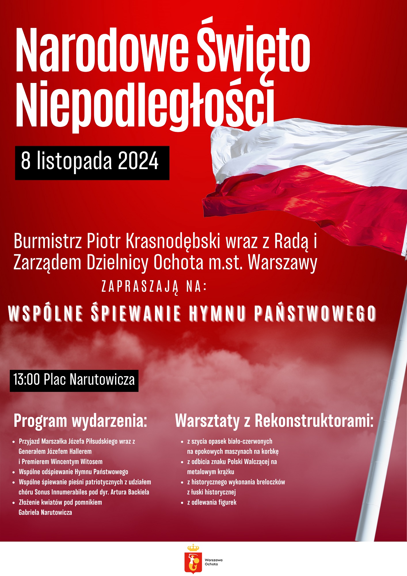 ulotka zaproszenia na obchody Święta Niepodległości