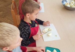 Dzieci przygotowują jabłka na sok