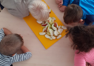 Dzieci przygotowują jabłka na sok
